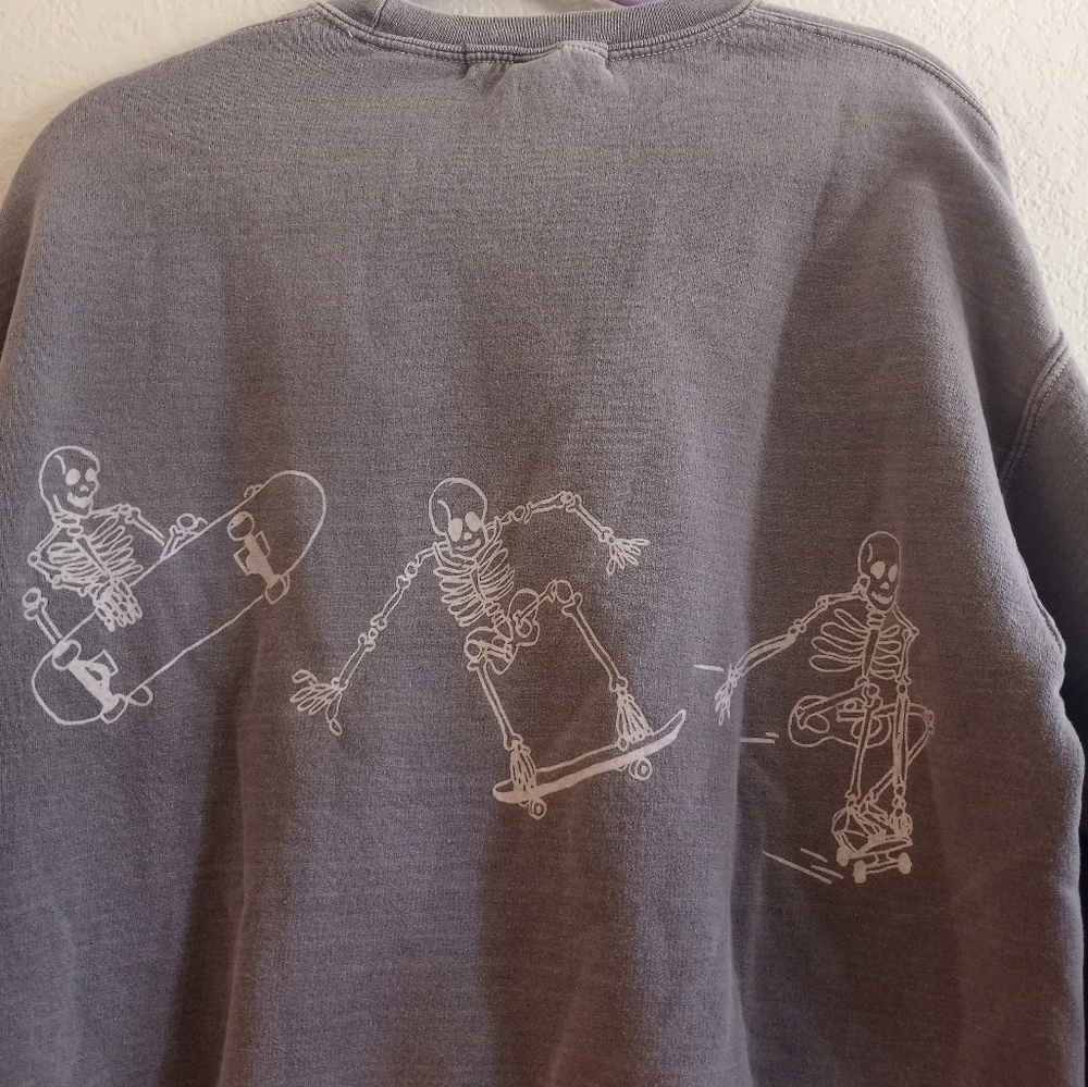 Project Social❤Urban Outfitters Whimsigoth Baggy Skeleton Skater Grey Sweatshirt - Picture 7 of 8